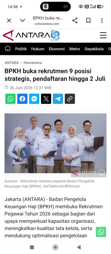Rekrutmen BPKH 2026 Dibuka, Ini Sembilan Formasinya